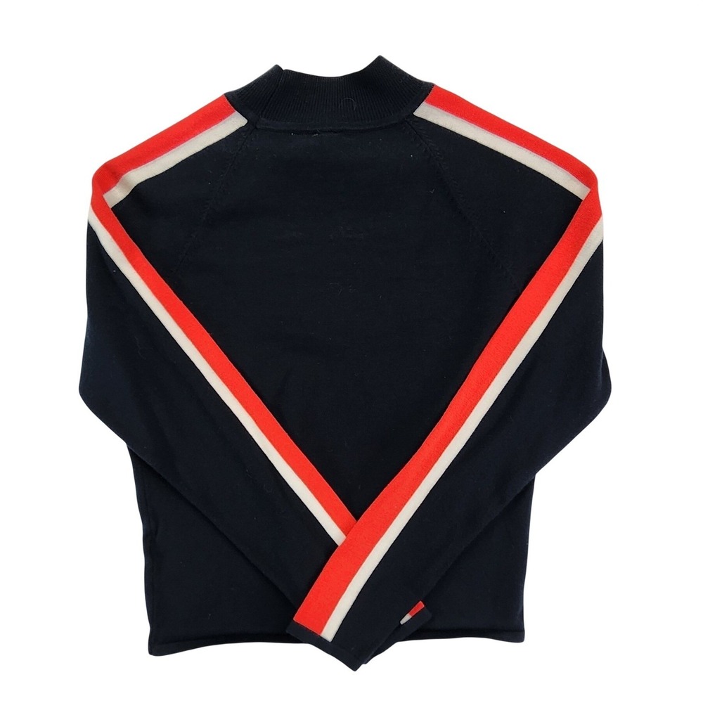 H&M Divided Womens Small Navy Blue Mock Neck Sweater Sporty Retro Racing‎ Stripe
